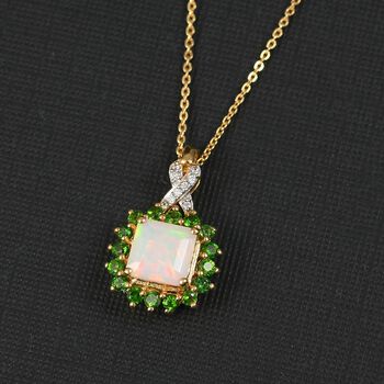 D'Joy Nat&uuml;rlicher, &auml;thiopischer Welo Opal, Chromdiopsid und Moissanit Anh&auml;nger mit 50cm Kette - 1,63 ct.