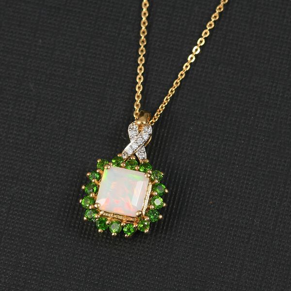 D'Joy Natürlicher, äthiopischer Welo Opal, Chromdiopsid und Moissanit Anhänger mit 50cm Kette - 1,63 ct. image number 1