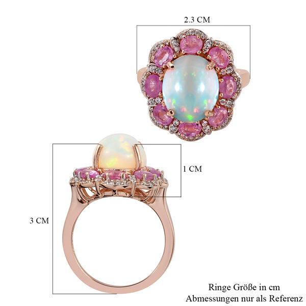Nat&uuml;rlicher &Auml;thiopischer Opal und Fissure gef&uuml;llt Rosa Saphir Ring 925 Silber Rosegold Vermeil image number 6