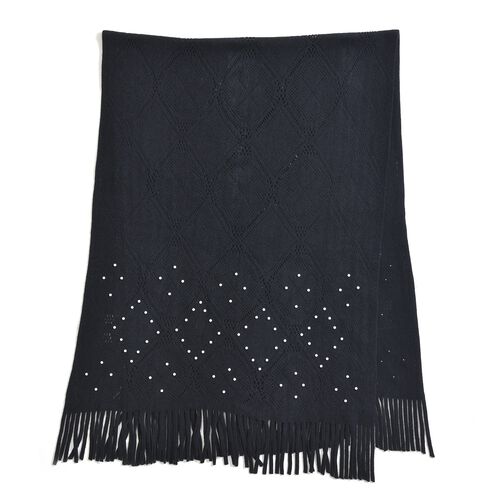 Strickschal mit Quasten und Perlen, Schwarz image number 0