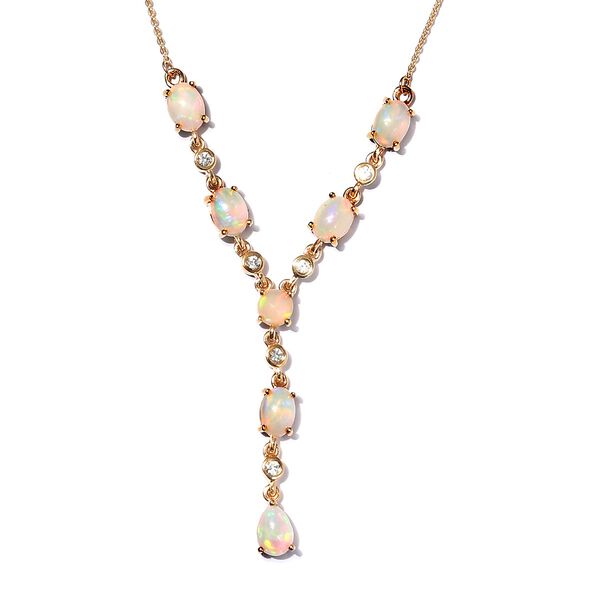 Nat&uuml;rliche, &auml;thiopische Opal und Zirkon-Halskette, 45 cm, 925 Silber Gelbgold Vermeil ca. 2,95 ct image number 0