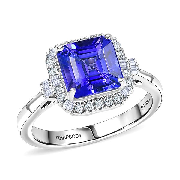 Rhapsody AAAA Tansanit, Wei&szlig;er Diamant Ring 950 Platin (Gr&ouml;&szlig;e 16.50) ca. 2,98 ct