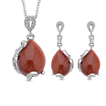 2er-Set Goldfluss-Ohrringe und Anh&auml;nger mit Kette, ca. 14,00 ct