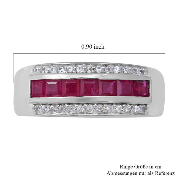 Burmesischer Rubin und Natürliches weißer Zirkon Ring 925 Silber Platin-Überzug image number 5