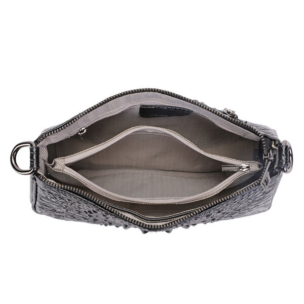 Schultertasche aus 100% echtem Leder mit Kroko-Pr&auml;gung, Schwarz&nbsp; image number 5