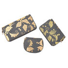 3er-Set Jute Brieftasche, Blattmuster, Gr&ouml;&szlig;e 19,5x3x9,5 cm, Grau und Gold