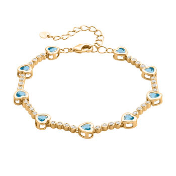 Blau Kristall Armband ca. 18.5 cm + 2.5 cm Extender, Nickelfreies Messing Vergoldet