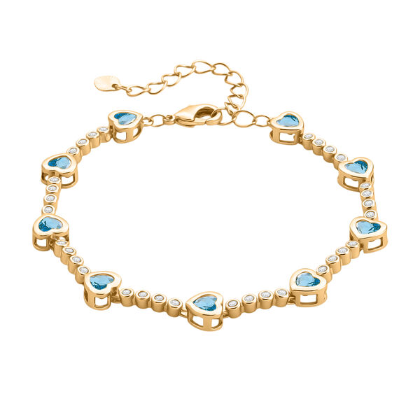 Blau Kristall Armband ca. 18.5 cm + 2.5 cm Extender, Nickelfreies Messing Vergoldet