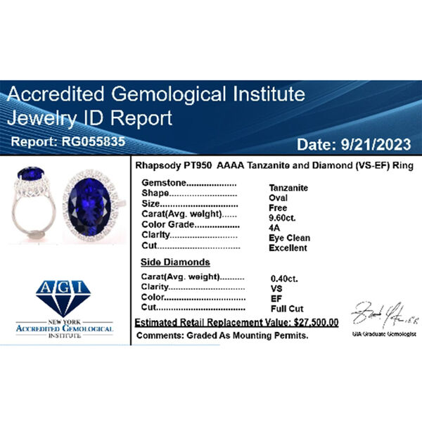 RHAPSODY AAAA Tansanit und VS Diamant Ring in 950 Platin - 10 ct. image number 7