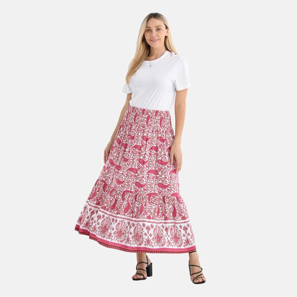 Maxirock mit sommerlichem Blumenprint und elastischem Bund, 75 cm L&auml;nge, 100% Viskose, Blau