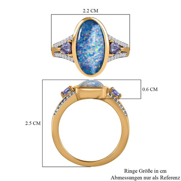 Boulder Opal Triplett und Tansanit Ring 925 Silber Gelbgold Vermeil  ca. 2,47 ct image number 7