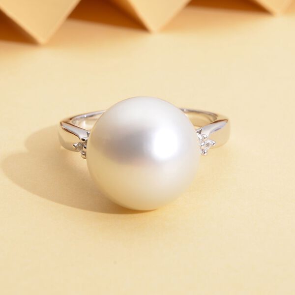 Wei&szlig;er S&uuml;dseeperlen und Zirkon-Ring, , 925 Silber rhodiniert image number 2