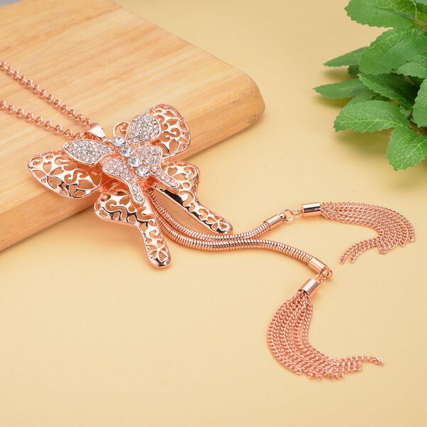 Wei&szlig;e Kristall-Schmetterling-Halskette in Ros&eacute;goldton, 73,75 cm - 1,50 ct. image number 2
