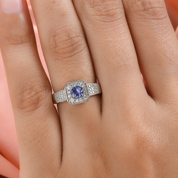 Tansanit und Zirkon Ring 925 Silber platiniert  ca. 0,81 ct image number 3