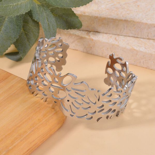 Monstera-Blatt-Muster Armreif, ca. 18 cm, ca. 36,00g, silberfarben image number 2