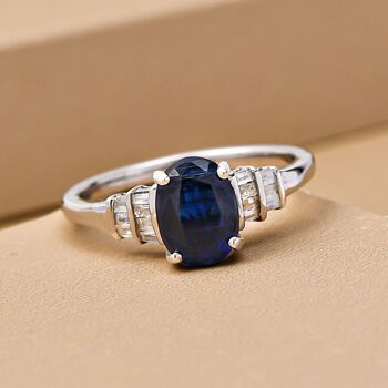 Kyanit und wei&szlig;er Diamant-Ring, 925 Silber platiniert  ca. 1,87 ct