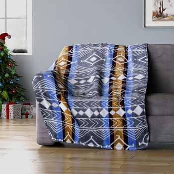 Wolkenweiche Sherpa-Decke mit Santa Fe-Muster, 150x200 cm, Blau und Grau