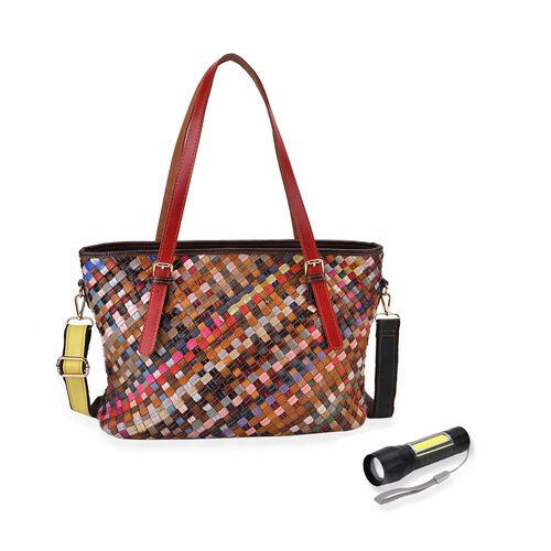 Chaos by Elsie multifunktionale Crossbody- und Schultertasche aus echtem Leder, Multicolor mit gewebtem Muster, RFID-Schutz und Mini-Taschenlampe, 35x14x27 cm image number 0
