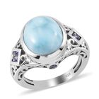Larimar und Tansanit Solitär Ring 925 Silber Platin-Überzug image number 3