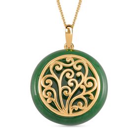 Grüne Jade Anhänger mit Kette 925 Silber Gelbgold Vermeil ca. 26.80 ct
