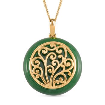 Gr&uuml;ne Jade Anh&auml;nger mit Kette 925 Silber Gelbgold Vermeil ca. 26.80 ct