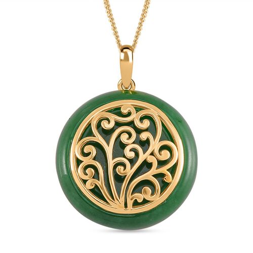 Grüne Jade Anhänger mit Kette 925 Silber Gelbgold Vermeil ca. 26.80 ct image number 0