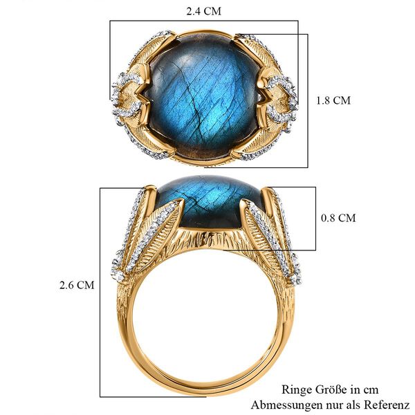 GP Italianische Garten Kollektion-AAA Labradorit, Wei&szlig;er Zirkon Ringe 925 Silber Gelbgold Vermeil (Gr&ouml;&szlig;e 19.00) ca. 14.08 ct image number 7