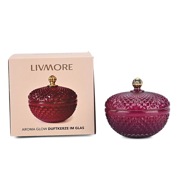 LIVMORE - Duftkerze im dekorativen Glas, Tabak und Oudh, 36 Std. Brenndauer, Purpurrot image number 5
