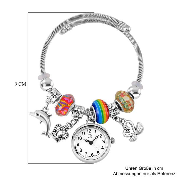 STRADA - Japanisches Uhrwerk mit wei&szlig;em Kristall, Stahl-Glanz, bunten Perlen und Charms, Edelstahl, mehrfarbig image number 7