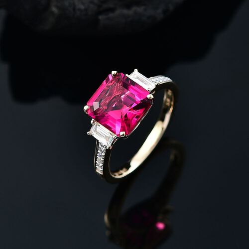 AAA Lab Grown Bixbite, Lab Grown Diamant Ring 417 Gold (Größe 16.50) ca. 4,59 ct image number 1