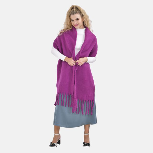 Oversized Damen Winterschal mit Fransen, Lila