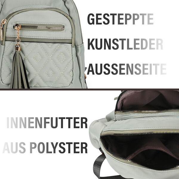 Moderner Kunstleder Rucksack in Steppoptik mit RFID-Schutz, Hellgr&uuml;n image number 2