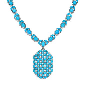 Amerikanische nat&uuml;rliche Sleeping Beauty T&uuml;rkis Halskette, ca. 45 cm 925 Silber platiniert ca. 21.93 ct