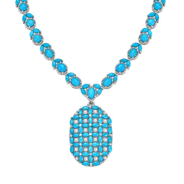 AA Amerikanische nat&uuml;rliche Sleeping Beauty T&uuml;rkis und Zirkon-Halskette, 45 cm &ndash; 21,93 ct.