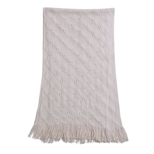Strickschal mit Quasten und Perlen, Beige image number 0