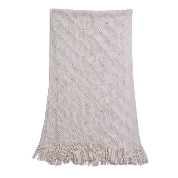 Strickschal mit Quasten und Perlen, Beige