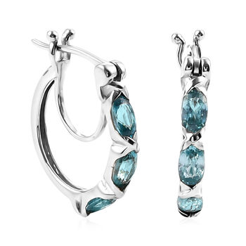 Kambodschanischer, blaue Zirkon-Creolen, 925 Silber platiniert ca. 2,12 ct