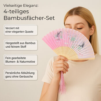 4-teiliges F&auml;cher-Set mit Quasten, 21x3x1,1cm, Schwarz, marineblau, lila und blau