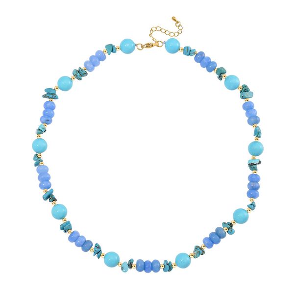 Sleeping Beauty Farbe Muschelkernperle (9-11 mm), Blauer Achat Halskette ca. 45 cm+ 5 cm Extender, vergoldet image number 2