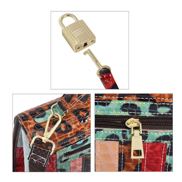 Chaos by Elsie: Patchwork Schultertasche aus 100% echtem Leder mit RFID Schutz, Lackleder image number 5