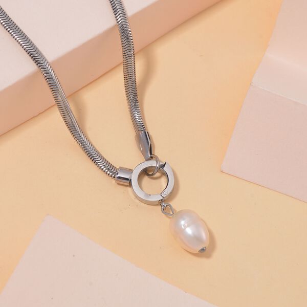 Wei&szlig;e S&uuml;&szlig;wasser Perle Halskette ca. 50 cm Reiner Edelstahl, Silberfarben image number 1