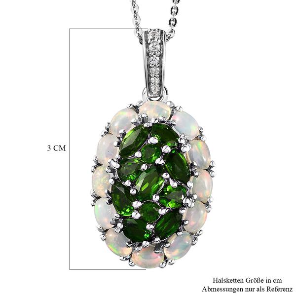Nat&uuml;rlicher Chromdiopsid und Opal-Anh&auml;nger mit Kette, 925 Silber platiniert ca. 3.40 ct image number 7