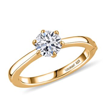 LUXURIANT SGL zertifizierter SI-GH Labor Diamant Solit&auml;r Ring, 925 Silber 750 Gelbgold Vermeil - 1 ct.