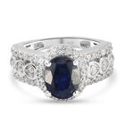 Masoala Saphir (Fissure gefüllt) und Zirkon Ring 925 Silber platiniert (Größe 16.00) ca. 3,71 ct