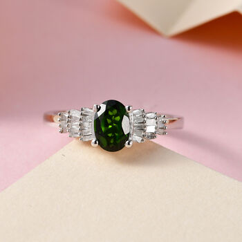 Nat&uuml;rlicher Chromdiopsid und Diamant Ring 925 Silber platiniert  ca. 1,08 ct