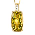 Ouro Verde-Quarz und weißer Zirkon-Anhänger mit Kette, 925 Silber vergoldet ca. 16.09 ct