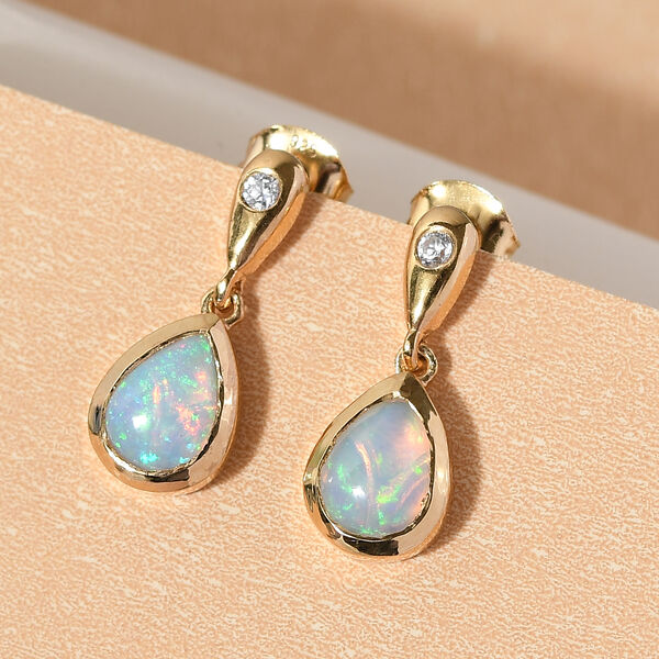 Nat&uuml;rliche &auml;thiopische Opal und Zirkon-Ohrh&auml;nger, 925 Silber vergoldet ca. 1,92 ct&nbsp; image number 2