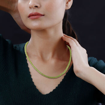 Nat&uuml;rliche Peridot-Halskette, ca. 50 cm, 925 Silber rhodiniert, ca. 90.00 ct