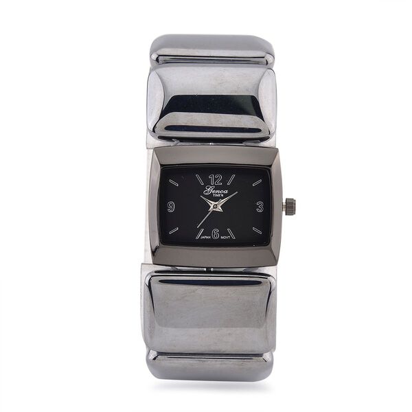 GENOA Terahertz Armbanduhr - Japanisches Uhrwerk, Legierungsgehäuse, Stahlplattierung, Weißes Zifferblatt, 9 Terahertz-Steine im Elastikarmband, Wasserresistent, 30x27,8?mm, Schwarz, ca. 430?ct image number 0