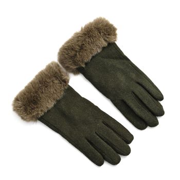 Kaschmir-Handschuhe mit Kunstfellbesatz und Touchscreen-Funktion, One Size, Gr&uuml;n